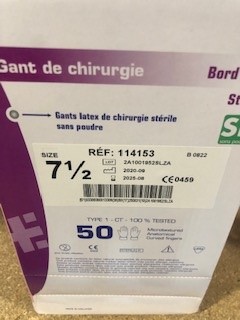 GANT CHIRURGICAL NON POUDRE STERILE - LATEX POLYMER COATED - BORDS DROIT 300MM TAILLE 7.5 - PAR PAIRE - BTE DE 50