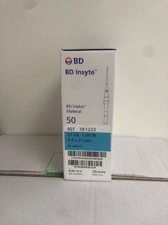 CATHETER PERIPHERIQUE COURT - SANS AILETTES - PUR ORX - 22G /25MM - BLEU - INSYTE - BTE DE 50